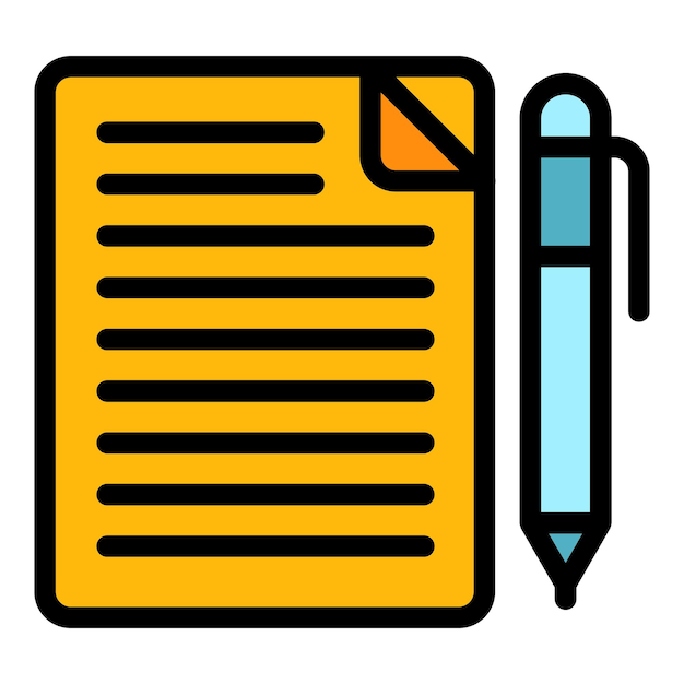Notebook and pen icon Outline notebook and pen vector icon color flat isolated