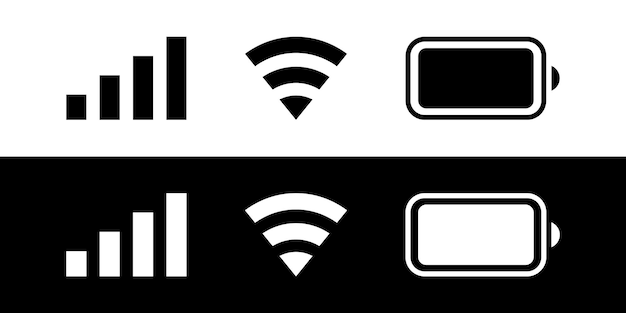 Notification bar wifi signal battery user interface icons Black white icon set of phone ui vector