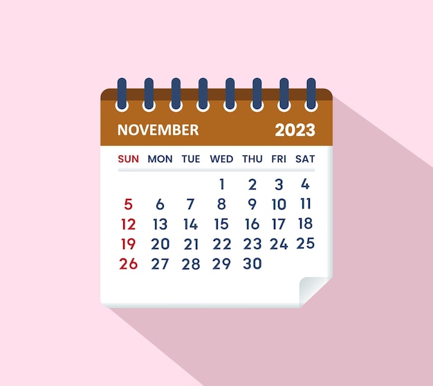 november 2023 calendar leaf calendar 2023 in flat style