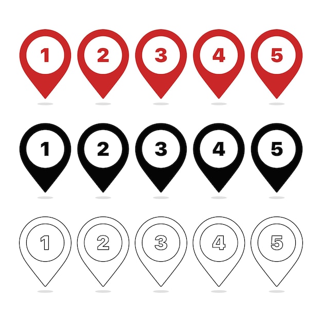 Numbered Location Pins 1 To 5