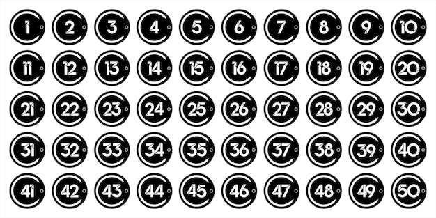 Numbers 1 to 50 premium circle black and white centigrade logo