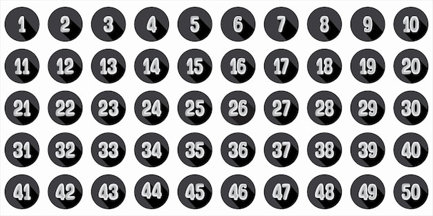 Numbers 1 to 50 premium logo icon circle black shadow effect