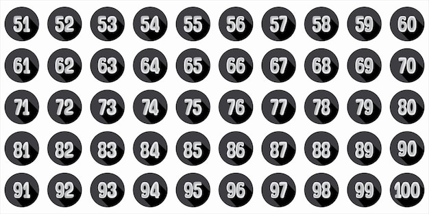 Numbers 61 to 100 premium logo icon circle black shadow effect