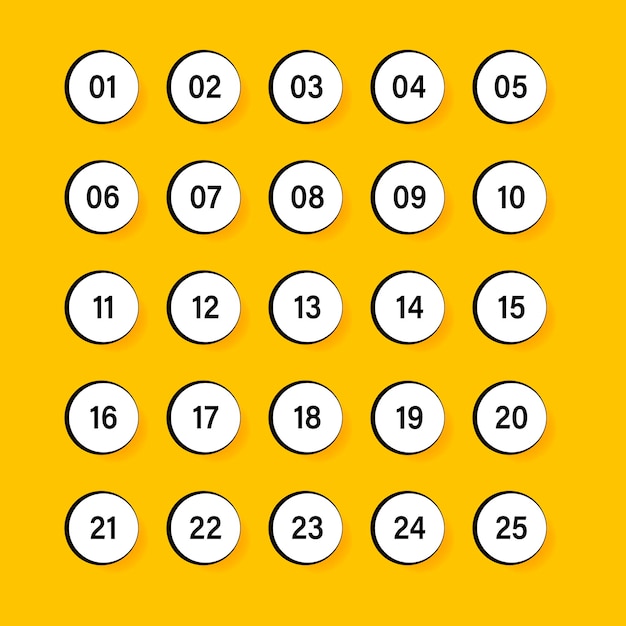 Numbers with black outline on white circles set. Vector illustration.