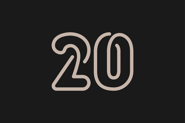 Numero 20 Logo, Monogrammi Numero 20 logon linjatyyli, käyttökelpoinen vuosipäivä- ja yrityslogoihin