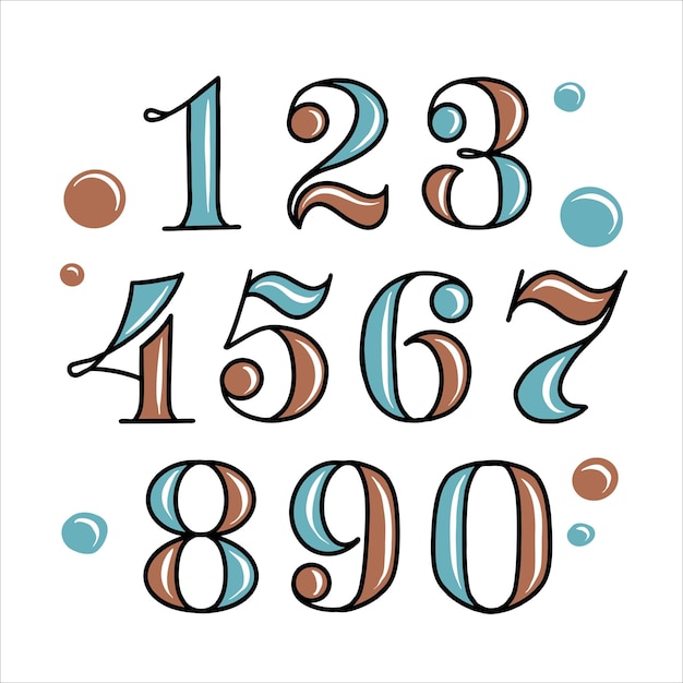 Numerojoukko ja numeroita kirjasintyylisellä fontilla matematiikan algebraan ja laskimeen Childre