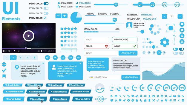 Nykyaikainen käyttöliittymäpaketti, joka sisältää kokoelman olennaisia painikeikoneita ja navigointielementtejä verkkosivustoille ja mobiilisovelluksille. Ihanteellinen responsiiviseen designiin ja hallintapaneeleihin.