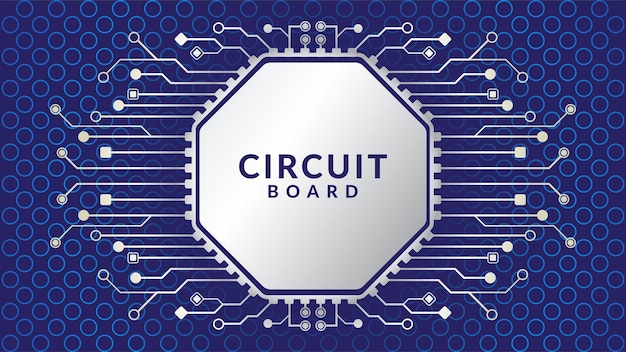 Octagonal microchip processor with circle ring texture on the blue background AI Electric circuit board High tech background Metal Computer CPU concept Motherboard digital chip