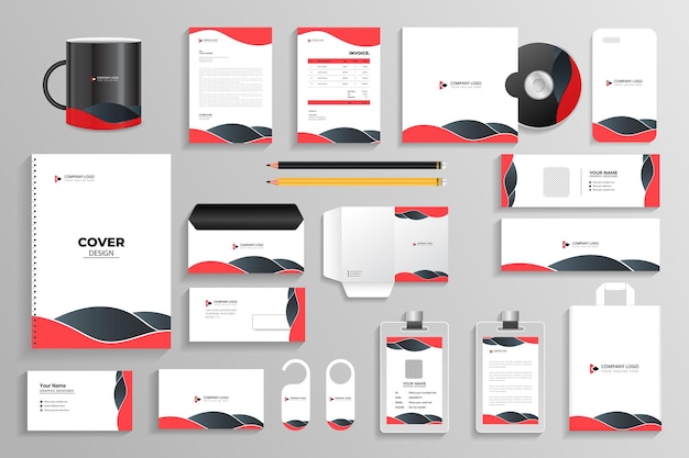 office stationery items and objects mockup set and corporate branding identity template for industri