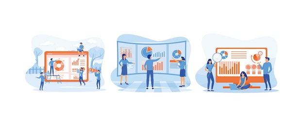 Office worker is studying infographics sales management and operational reports