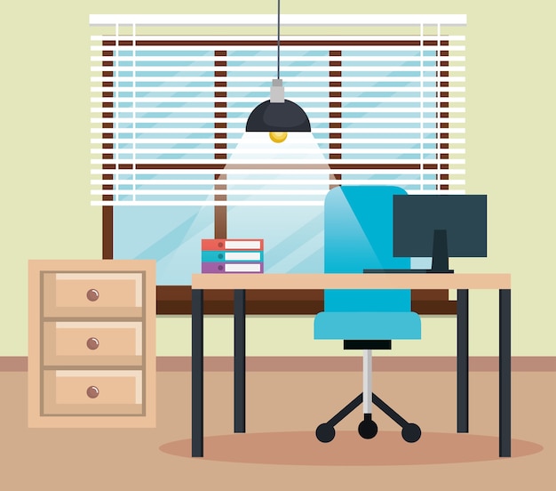 office workplace scene icons vector illustration design