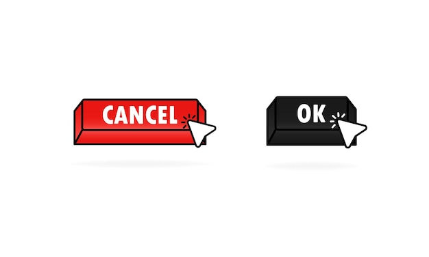 Ok and cancel button with cursor, pointer. Web window button icon. Vector 