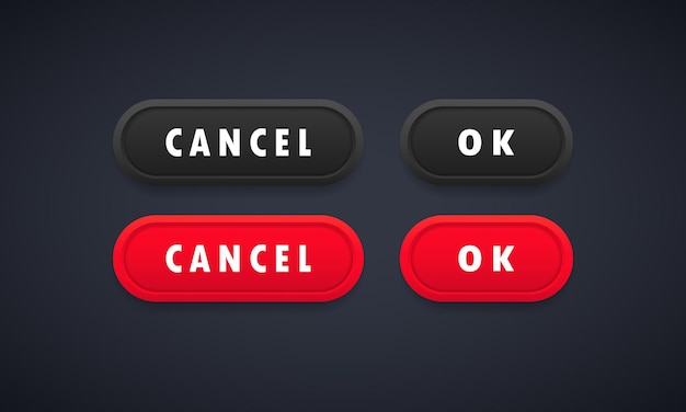 Ok and cancel web buttons set. Rounded buttons with symbols for web and ui design. Vector on isolated background. EPS 10.