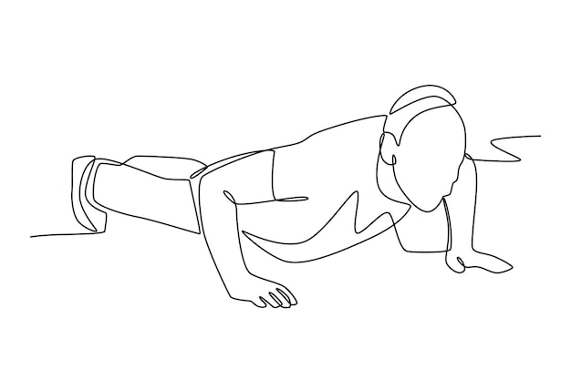 Old man doing push ups Oldman exercise concept oneline drawing