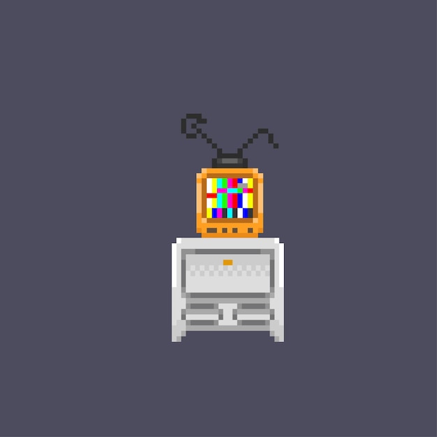 old television on table in pixel style