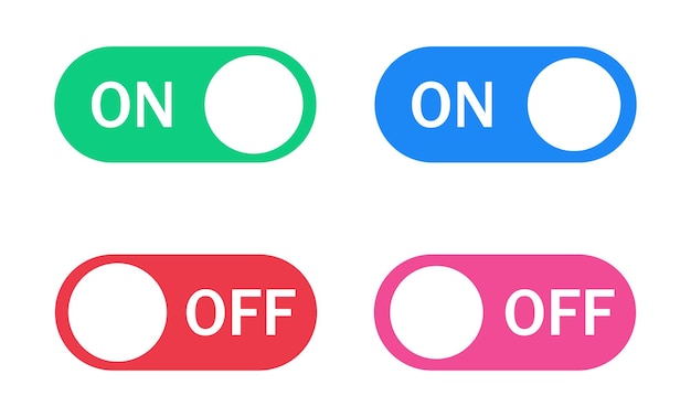 On and off switch button On off vector set color Turn on and off icon Green blue red and pink color