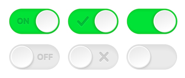 On off toggle switch buttons or icons Open and close active and inactive UI UX buttons for app