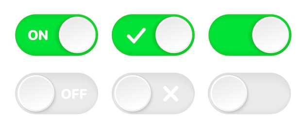 On off toggle switch buttons or icons open and close active and inactive ui ux buttons for app