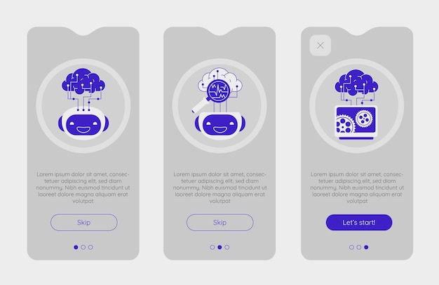onboarding app screens with robotic artificial intelligence technology