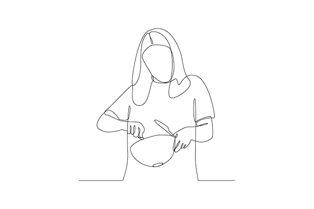 one continuous line drawing of cooking concept doodle vector illustration in simple linear style