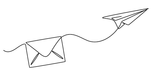 one continuous line drawing of flying paper plane and mail concept of business metaphor and pro