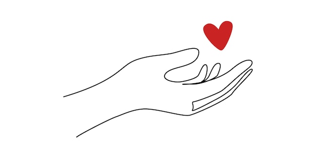 One continuous line drawing of hands holding heart