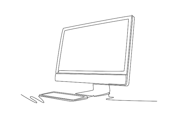 One continuous line drawing of office supplies concept Doodle vector illustration in simple linear