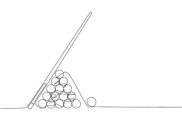 One continuous line drawing of young man aiming before hit the pool billiard balls with stick vector