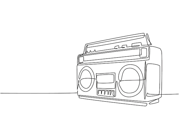 One continuous line drawing retro old fashioned analog radio tape Classic vintage audio technology