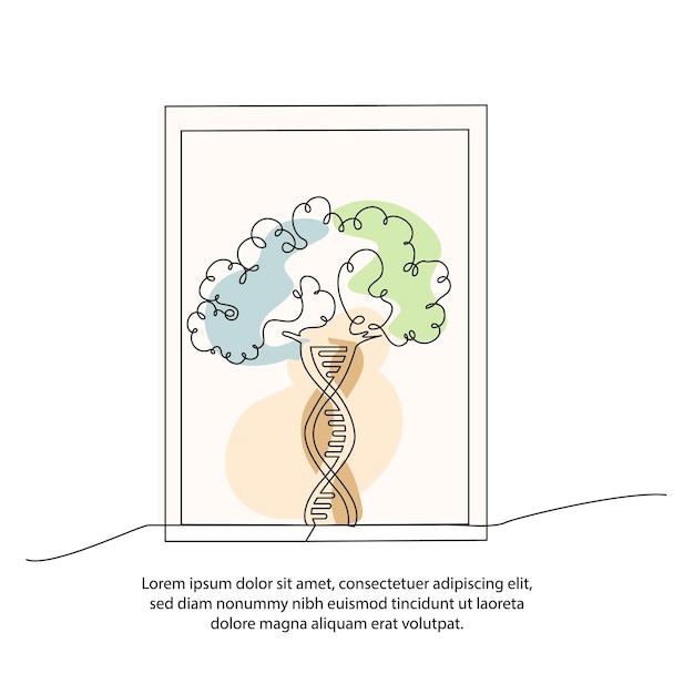 one line dna helix tree poster drawing with frame abstract minimal continuous line wall decor