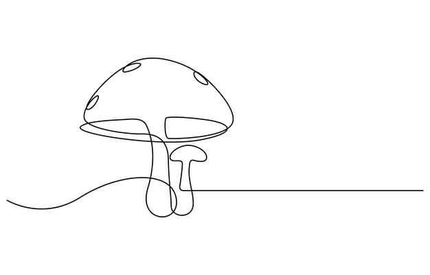 One line hand drawn mushroom outline vector illustration