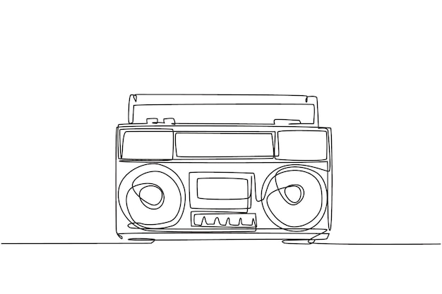 One single line drawing of retro old fashioned analog radio tape Classic vintage audio technology