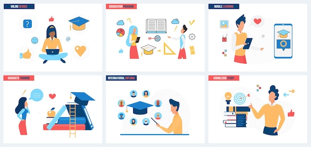 Online courses mobile app for internet learning platform set students study in class