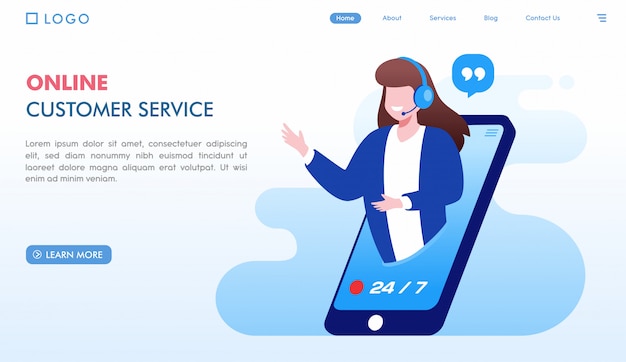 Online customer service landing page template 