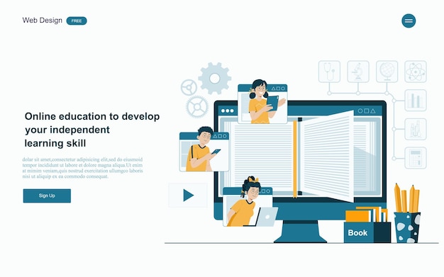 Online education concept Online learning with platform and resources Vector illustration