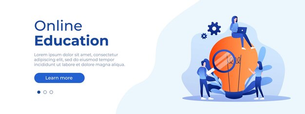 Online education concept Vector layout for website page Illustration in flat style with people studying remotely Students learning online at home Vector EPS 10