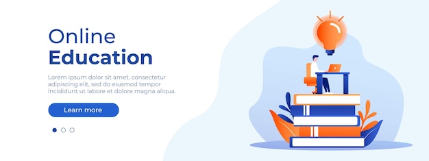 Online education concept Vector layout for website page Illustration in flat style with people studying remotely Students learning online at home Vector illustration EPS 10