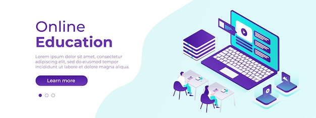 Online education concept Vector layout for website page Illustration in Isometric style