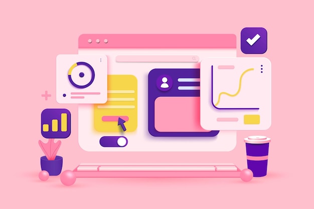 Online marketing financial report chart data analysis and web development concept Web page with data chart 3D vector illustration