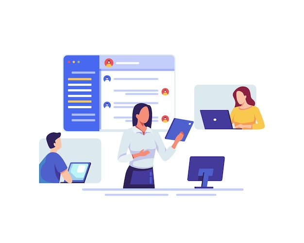 Online meeting illustration concept. Remote video conference, Virtual communication during quarantine. Vector illustration in a flat style