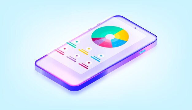 Online mobile app monitoring money e-wallet on mobile app. Analyzing graphs. 3D Gradient illustration.
