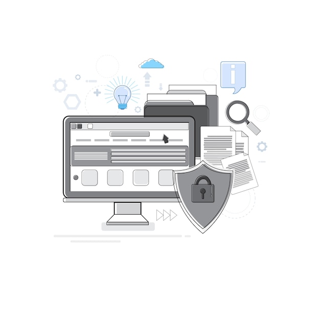 Online Security Data Protection Web Technology Thin Line Vector Illustration