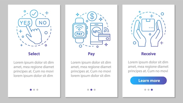 online shopping onboarding mobile app page screen with linear concepts