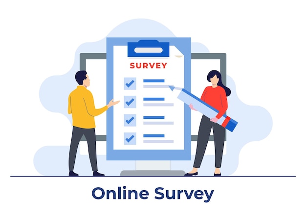 Online survey concept people filling survey form Feedback service Online test