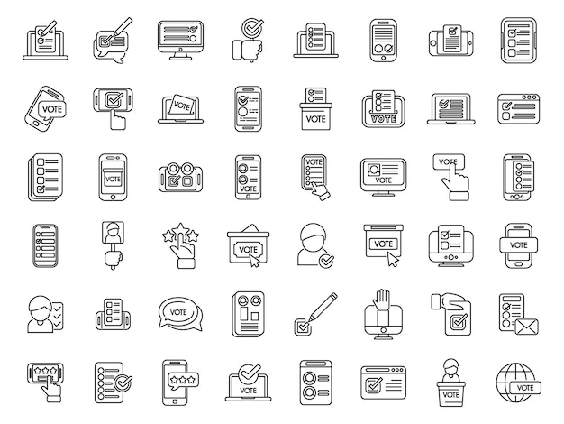 Online voting icons set outline vector Election online