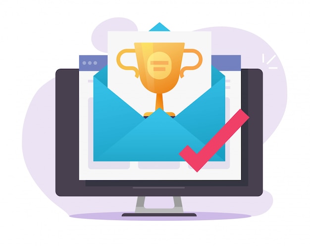 online web gift award email received on computer pc vector or digital mail winner internet prize achievement