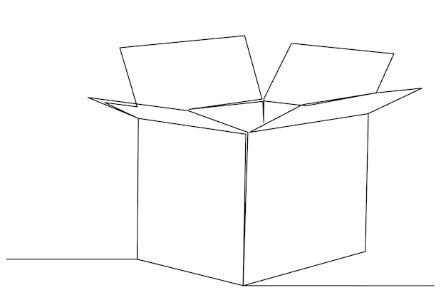 open box drawing by one continuous line vector