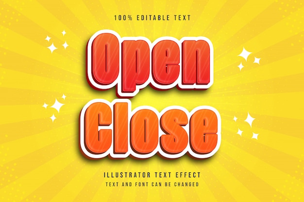 open close,3d editable text effect red gradation orange yellow pattern modern shadow style