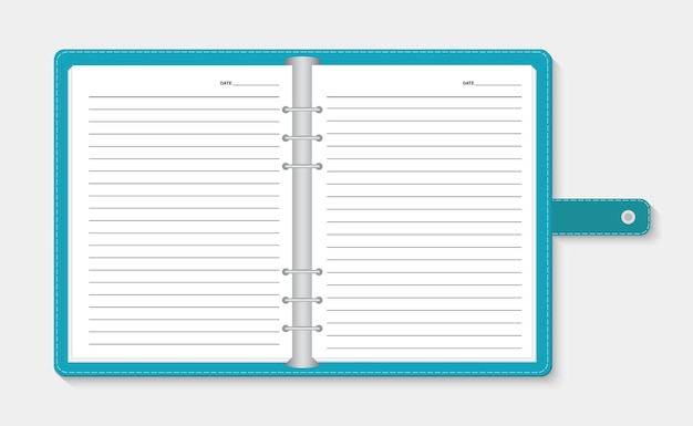 Open notebook on light gray background, vector illustration