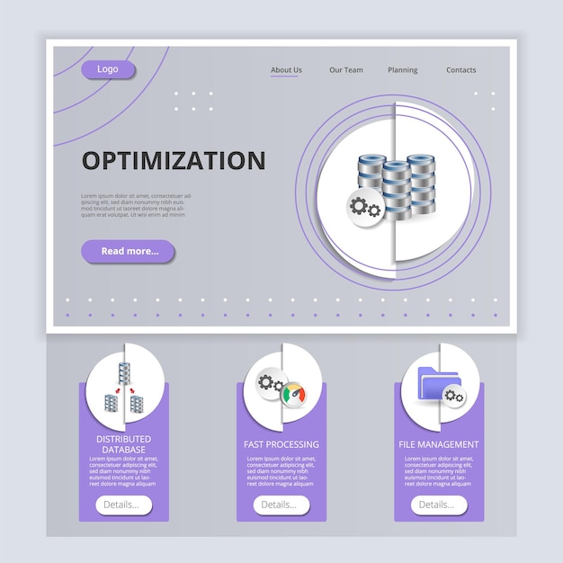 Optimization flat landing page website template distributed database fast processing file management